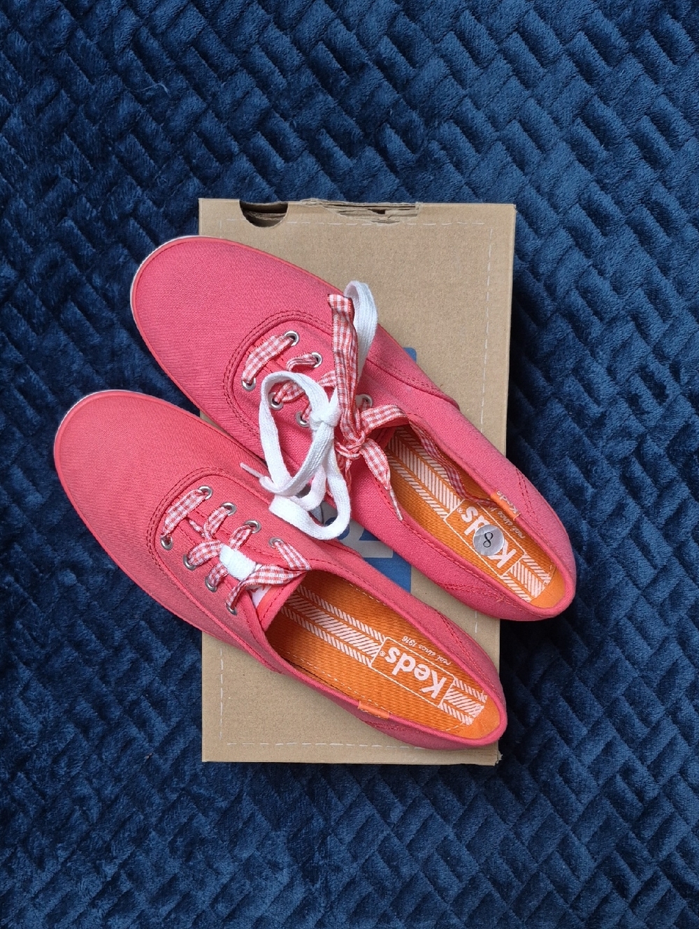 Keds Size 8 Shoes In Pink With 2 Laces; White & Gingham, New With Tags